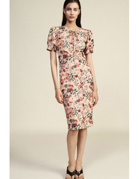 Dixie midi-jurk met bloemenprint en korte mouwen