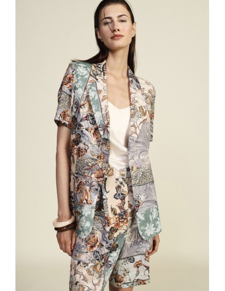 Veste-chemise fantaisie patchwork à manches courtes Dixie
