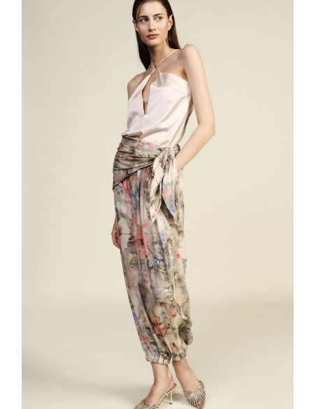 Pantalon de jogging à motif floral avec ceinture nouée Dixie
