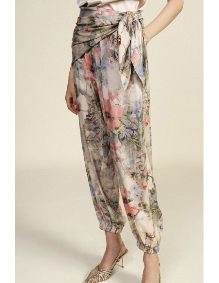 Pantalon de jogging à motif floral avec ceinture nouée Dixie