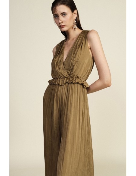 Lange jumpsuit met diepe halslijn en gerimpelde tailleband Dixie
