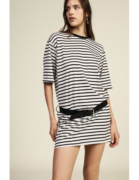 Robe courte à rayures avec ceinture et manches courtes Dixie