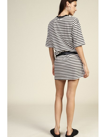 Robe courte à rayures avec ceinture et manches courtes Dixie