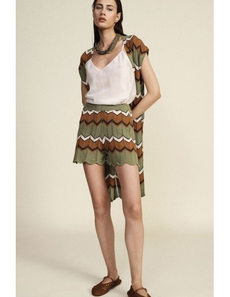 Short jacquard à rayures zigzag et bord festonné Dixie