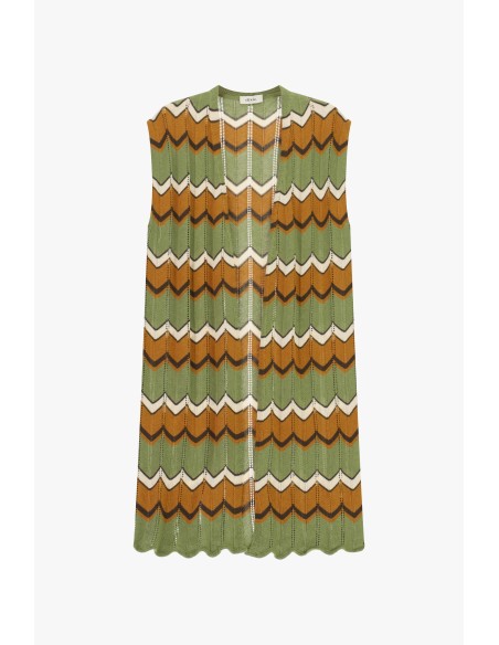 Dixie mouwloos vest met zigzagpatroon en golvende rand