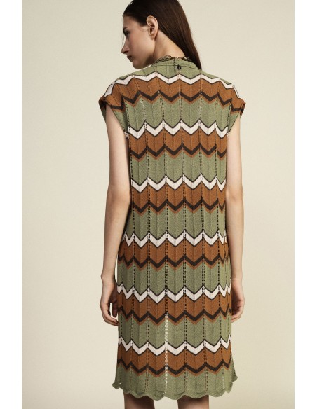 Dixie mouwloos vest met zigzagpatroon en golvende rand