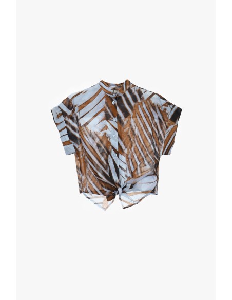 Crop Shirt With Front Knot And Short Sleeves Dixie