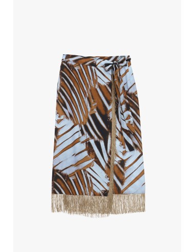 Jupe midi à motifs avec franges et nœud à la taille Dixie