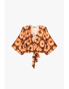 Korte blouse met dessin en knoop aan de voorkant Dixie
