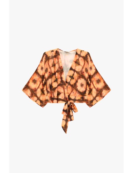 Korte blouse met dessin en knoop aan de voorkant Dixie