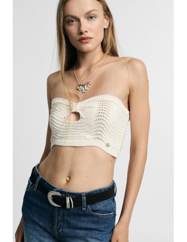 Top bandeau tricoté à motif ajouré Please