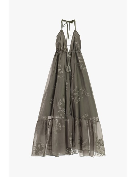 Robe longue avec broderie florale et liens Dixie