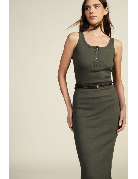 Robe midi sans manches avec boutons et ceinture Dixie