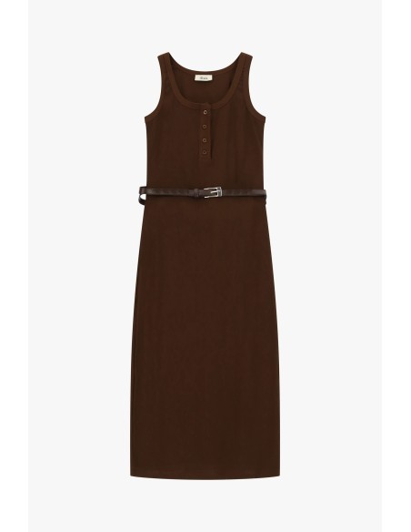 Mouwloze midi-jurk met knopen en ceintuur Dixie
