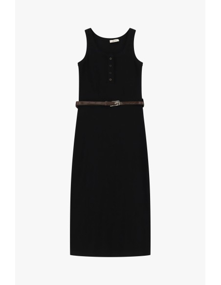 Robe midi sans manches avec boutons et ceinture Dixie
