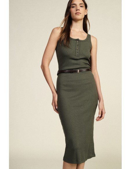 Robe midi sans manches avec boutons et ceinture Dixie
