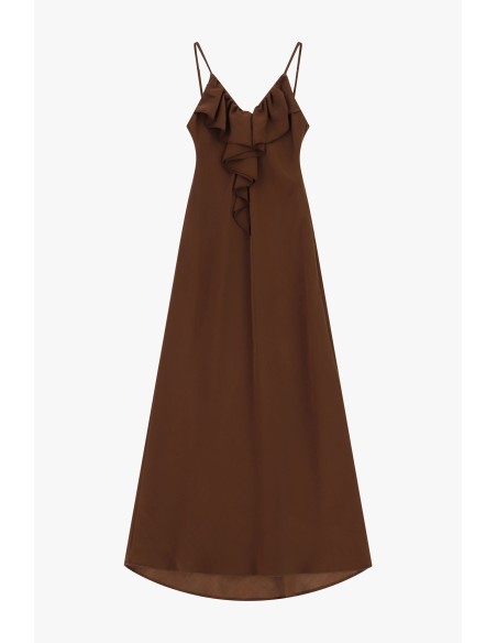 Robe longue à fines bretelles avec volant frontal Dixie