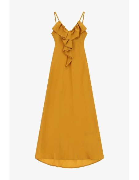 Robe longue à fines bretelles avec volant frontal Dixie