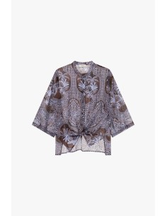 Dixie blouse met dessin, frontale knoop en wijde mouwen