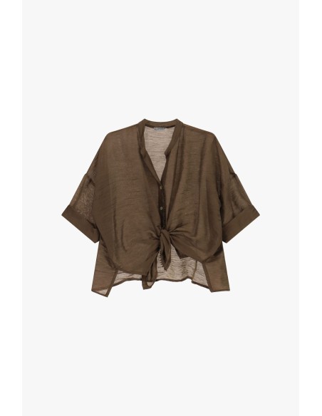 Ruimvallende blouse met knoop aan de voorkant en korte mouwen Dixie