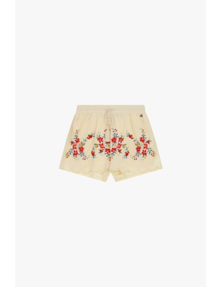 Short à coupe régulière avec broderie florale et bordure ondulée Dixie