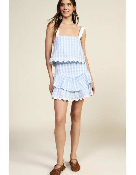 Dixie Curly Ruffle Check Short Skirt (jupe courte à carreaux)
