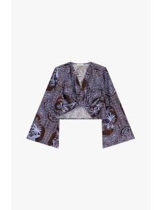 Paisley Pattern Cropped Top with Dixie Wide Sleeves