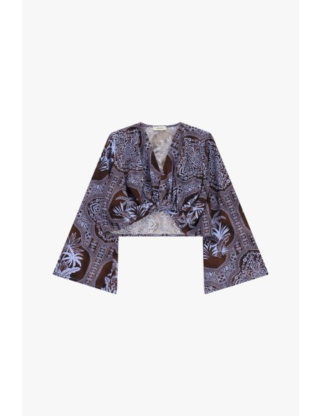 Paisley Pattern Cropped Top with Dixie Wide Sleeves