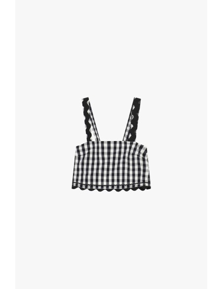 Geruite top met schouderbandjes en geschulpte rand Dixie