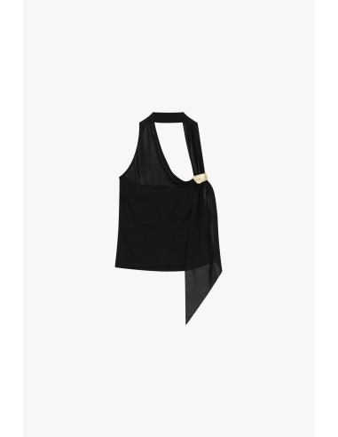 Asymmetrische top met sieradenaccent en broche Dixie