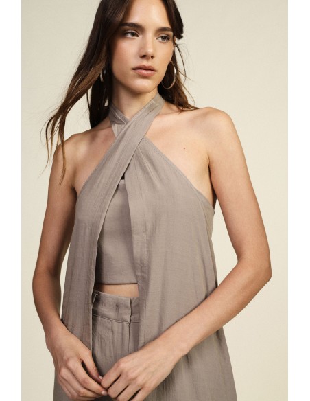 Long Sleeveless Top With Cross Neckline Dixie