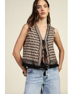 Gilet à motif géométrique et franges Dixie
