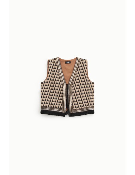 Gilet à motif géométrique et franges Dixie
