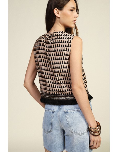 Gilet à motif géométrique et franges Dixie
