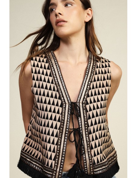 Gilet à motif géométrique et franges Dixie