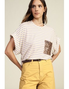 Gestreept T-shirt met opgestikte zak met pailletten Dixie