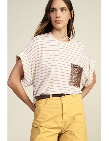 T-shirt à rayures avec poche appliquée à paillettes Dixie