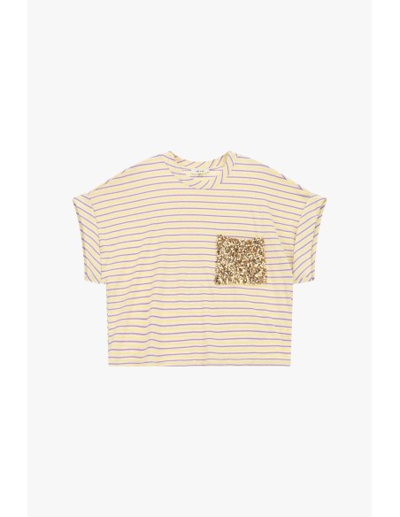 T-shirt à rayures avec poche appliquée à paillettes Dixie
