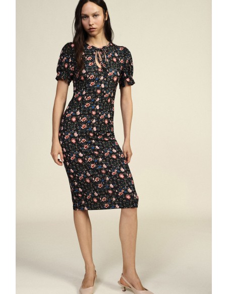 Robe midi à motif floral avec col en V Dixie
