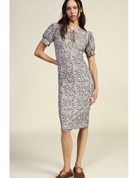 Dixie midi-jurk met bloemenprint en korte mouwen