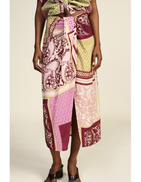 Jupe midi à motif patchwork avec drapé Dixie