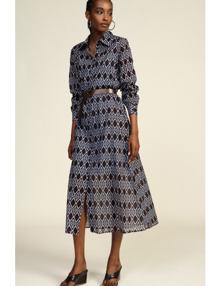 Robe longue à imprimé géométrique avec ceinture en tissu Dixie