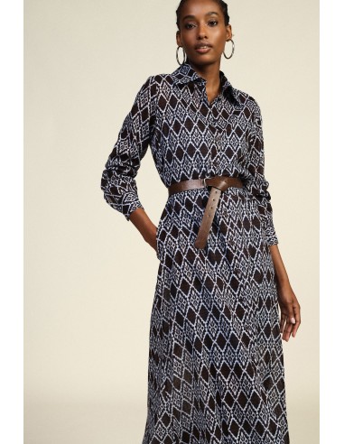 Lange jurk met geometrische print, riem, Dixie-stof