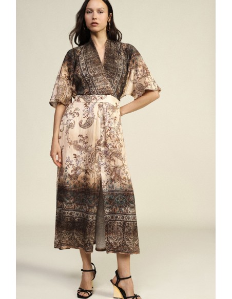 Robe longue imprimée cachemire avec ceinture, tissu ample Dixie