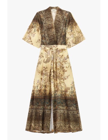 Robe longue imprimée cachemire avec ceinture, tissu ample Dixie