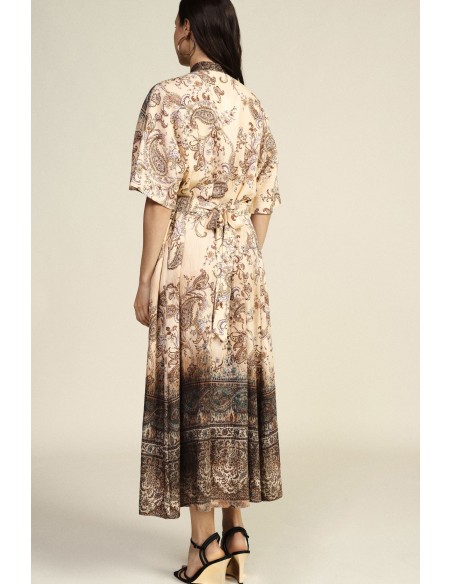 Robe longue imprimée cachemire avec ceinture, tissu ample Dixie