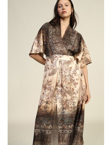 Robe longue imprimée cachemire avec ceinture, tissu ample Dixie