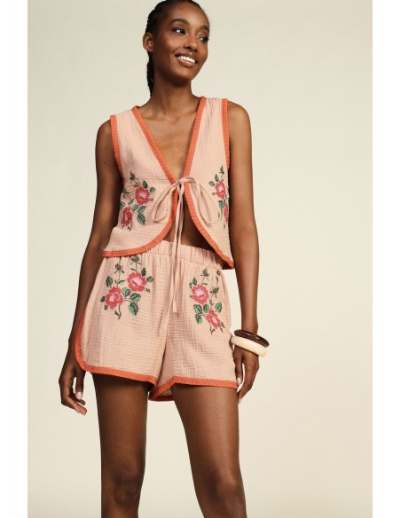 Shorts brodés à taille élastiquée avec bordures contrastantes Dixie