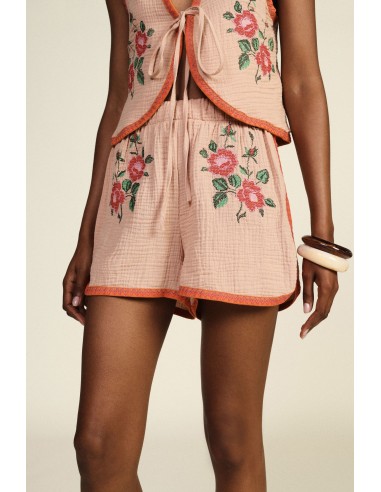 Shorts brodés à taille élastiquée avec bordures contrastantes Dixie