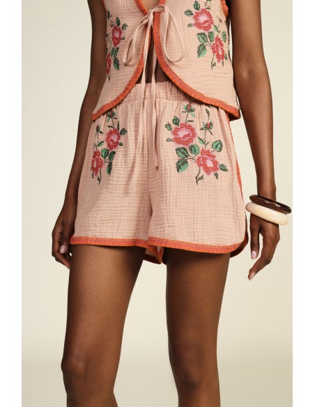 Shorts brodés à taille élastiquée avec bordures contrastantes Dixie